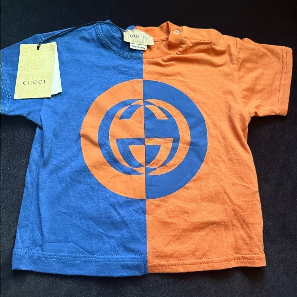 NWT Gucci baby  Blue and Orange Split Design Tee 3/6 months